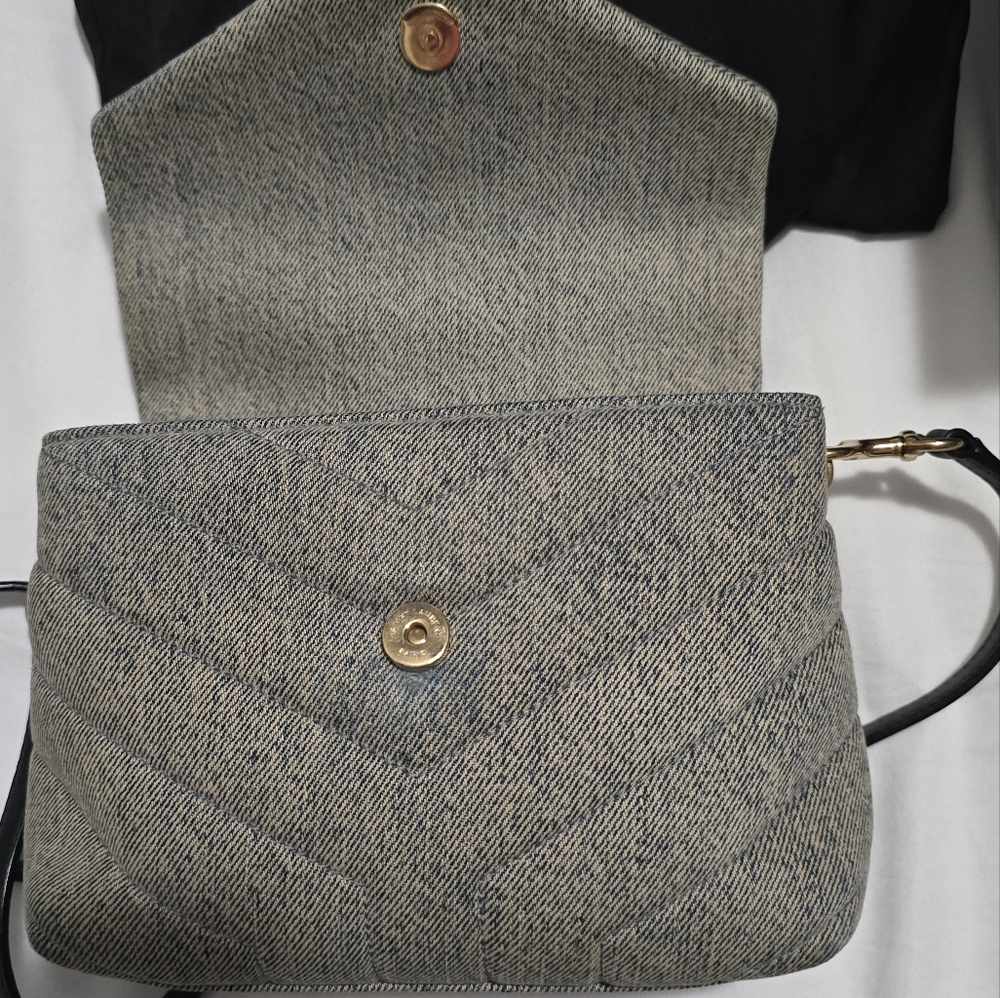 Saint Laurent Quilted Crossbody Bag in Gray with Gold Hardware - Picture 9 of 12